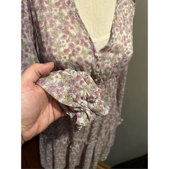 Altard State Womens Bohemian Tunic Dress Empire Waist Semi Sheer Floral Lined M - Picture 3 of 12